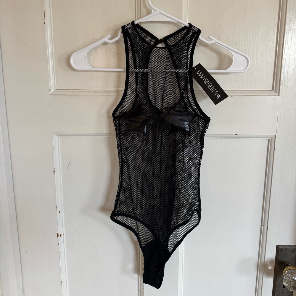 NWT Dolls Kill Current Mood black star pasties fishnet bodysuit size medium